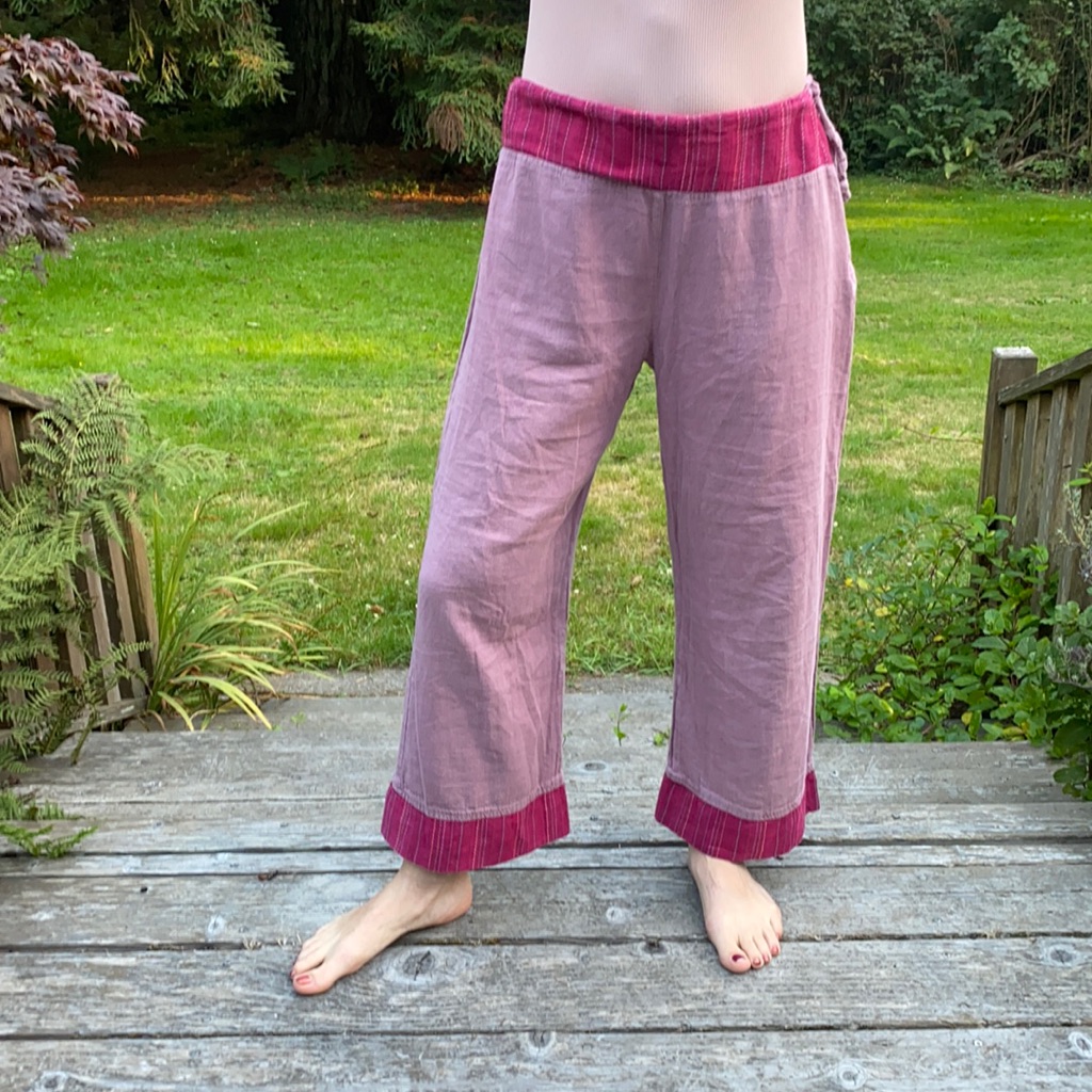 Handmade Himalayan Wide Leg Drawstring Pant. Mauve W/ Fuscha Xl (Fits Like A M)